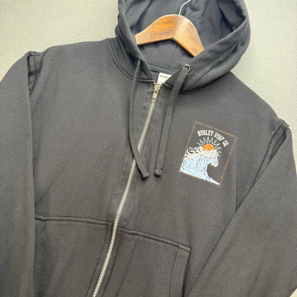 Hurley Surf Co Full Zip Hoodie Mens XS Black Cotton Blend Graphic Skate Surf